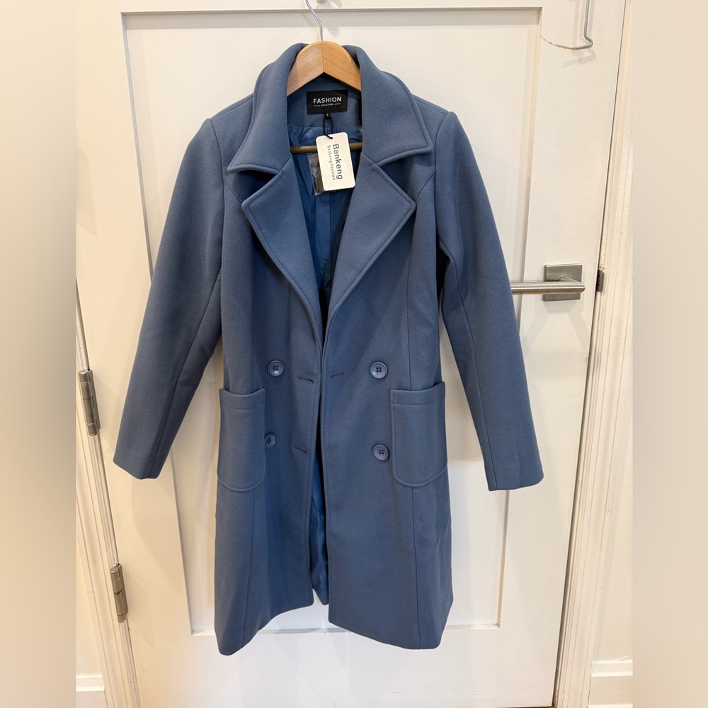 Women's Double-Breasted Blue Wool-Blend Coat